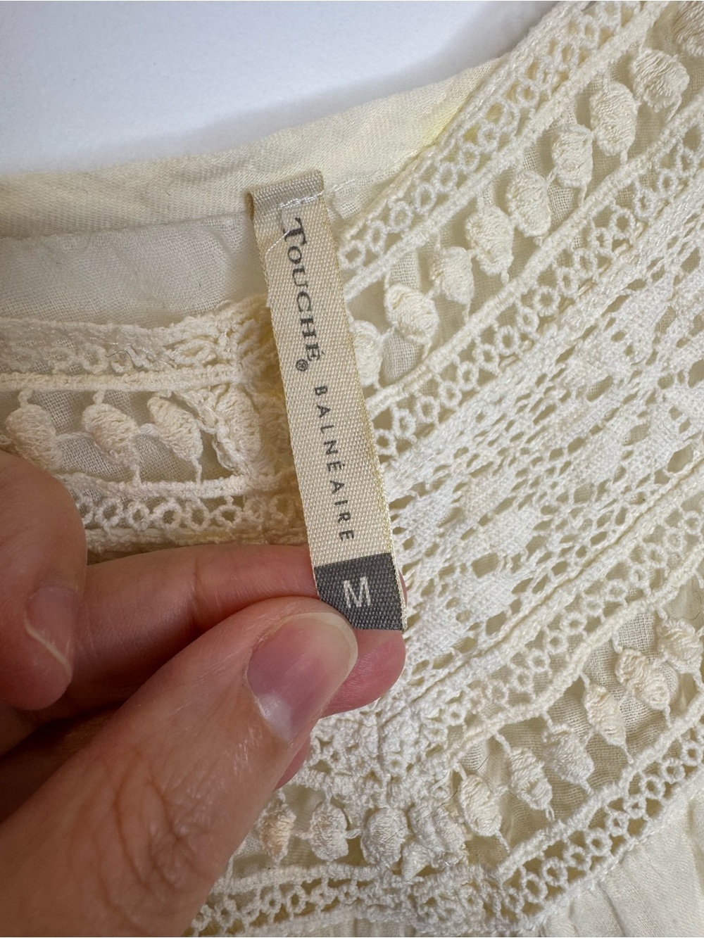 Touché balnéaire Spaghetti Strap Cream Maxi Dress Lace Insets boho cottage sz m - Picture 6 of 11